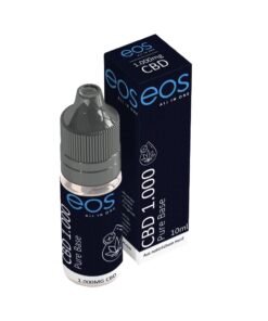 eos CBD E-Liquid 10 % Pure Base – Flasche und Verpackung überkreuzt von oben